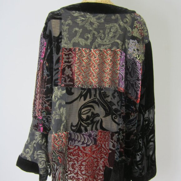 Chicos 2 Women Large Multicolor Silk Asian Accent Cardigan Purple Black Velvet - Picture 3 of 12